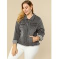thumbnail image 2 of GRACE & GRANDEUR Women's Plus Washed Button Front Frayed Denim Jacket Grey 4X, 2 of 6