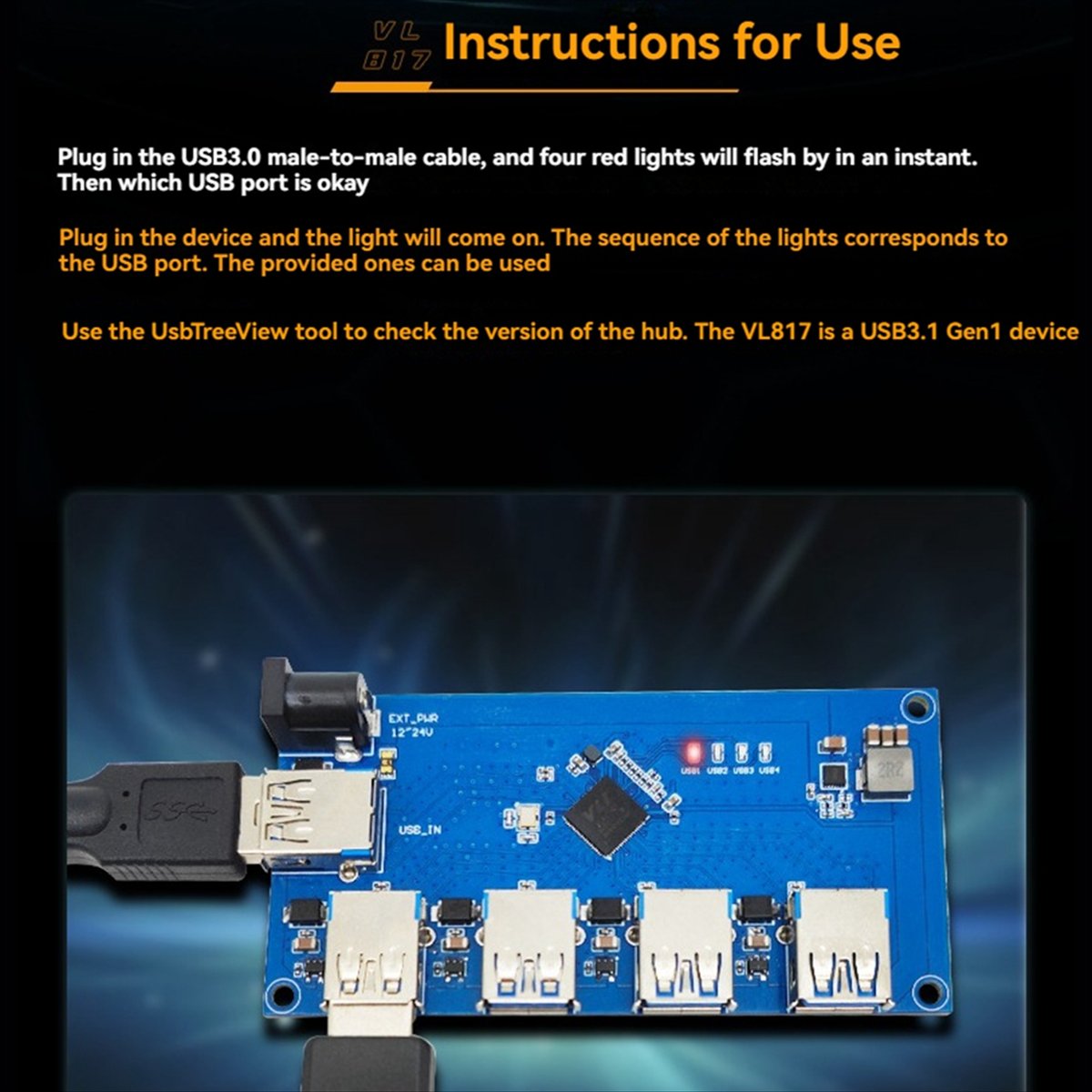 VL817 USB3.1 HUB Module 1 to 4 Port USB HUB USB Expansion Module