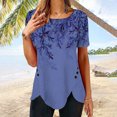 thumbnail image 2 of Pompotops Femmes Mode Imprimé T-shirt en Vrac Boutons Manches Courtes Chemisier Col Rond Casual Tops, 2 of 6