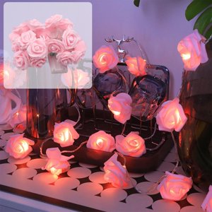TOUMENY Romantic Rose LED String Lights, Valentine's Day Bedroom Decor, Battery-Operated Ambient Party Lighting for Teens Adults