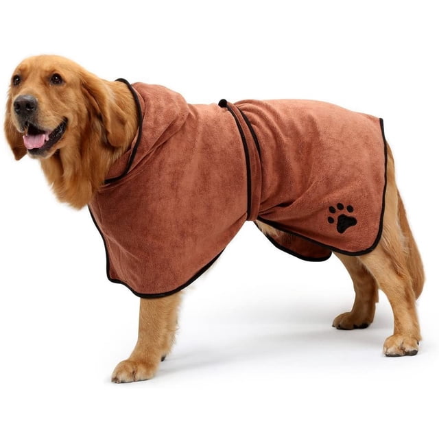 Dog Bathrobe Soft Super Absorbent Luxuriously 100% Microfiber Dog Drying Towel Robe with Hood/Belt for Large,Medium,Small Dogs