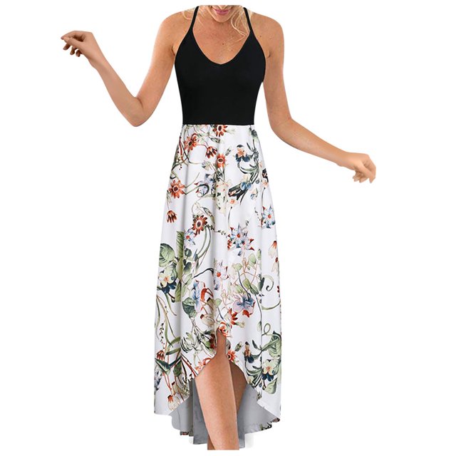 Mode Casual V-Cou Sans Manches Sangle Ouverte au Dos Sexy Robe d'Impression