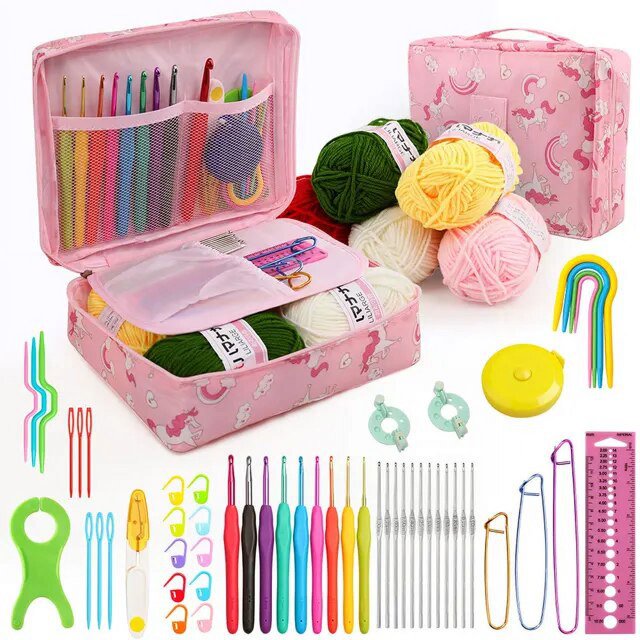 PENGXIANG 59 Pcs Include 5 Skeins Yarn Hooks Needles Storage Bag Crochet Kit with Knitting Accessories Set for Beginners Gift Freeshipping