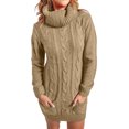 thumbnail image 1 of FVWITLYH Robes Sexy pour Femmes Dames Automne Hiver Ajustée Manches Longues Plissée Col Roulé Robe Pull Tricotée Kaki,L, 1 of 5