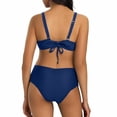 thumbnail image 4 of YUTK Womens Swimsuits - Women's High Waisted V-Neck Solid Bandage Tight Fitting Gathering Swimsuit Split Set Navy L, 4 of 6