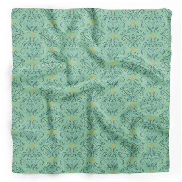 Bimba Green Vector Design Damask Printed Pure Silk Scarf For Hair Neck Head Bandanas For Women 40 x 40 Inches