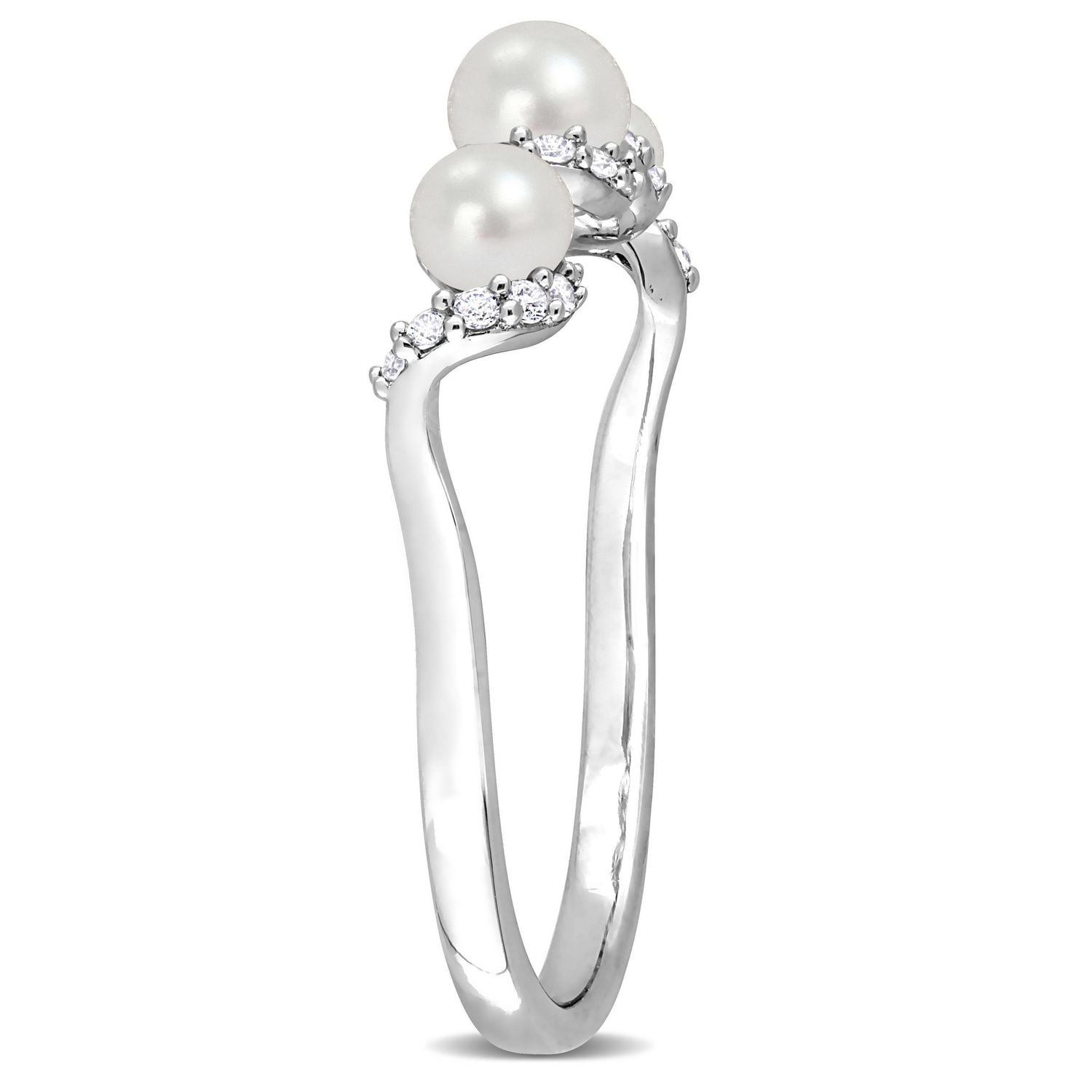 Bague torsadée à trois pierres Miabella avec 1/4 Carat PBT de Saphir Blanc et perles de culture d'eau douce en Argent Sterling