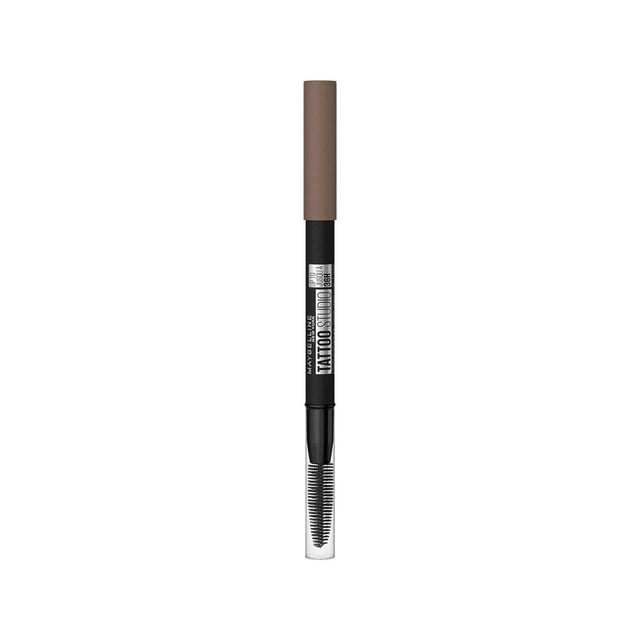 Maybelline Tattoo Brow Crayon à Sourcils Pigmentaire 36 H avec Capuchon Brun et Corps Noir Marqué en Blanc, Doté d'Une Brosse spoolie Transparente pour Estomper, Offrant une Définition des Sourcils Imperméable et Résistante aux Bavures Durant jusqu'à 36 Heures, Convient au Comblement et à la Mise en Forme des Sourcils à l'Apparence Naturelle.