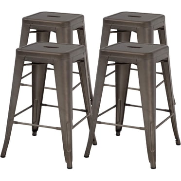 FDW Metal Stools Bar Stools 24 Inch Counter Height Stackable Barstools Indoor Outdoor Patio Furniture Dining Backless Kitchen Bar Set of 4, Bronze