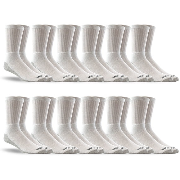 Genuine Dickies Men Lightweight Crew Work Socks - White - 12 Pairs (2x6PK)