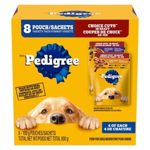 Pedigree Adult Wet Dog Food Choice Cuts in Gravy Beef, Noodles & Vegetable and Grilled Chicken Flavour Pouch Variety 800g