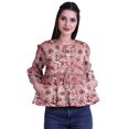 thumbnail image 1 of Moomaya T-Shirt à Col Rond pour Femmes à Manches Évasées, Haut Court en Coton Imprimé, Haut Décontracté, 1 of 4