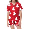 thumbnail image 1 of Pyjama pour Filles Enfant Filles Ensemble de Pyjama Classique en Satin Imprimé Abeille Dessin Animé Haut à Manches Courtes et Short Tenue Enfants Pyjama Rouge 8 Ans-9 Ans, 1 of 4