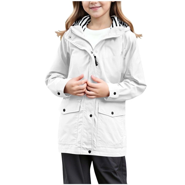 Imperméable pour Enfants Filles Léger à Fermeture Éclair Complète, Veste de Pluie à Boutons, Coupe-Vent Imperméable Style Preppy pour la Randonnée