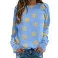 thumbnail image 1 of Bmisegm T-Shirt à Manches Longues Col Rond pour Femmes, Imprimé, Bleu TTG, 1 of 5