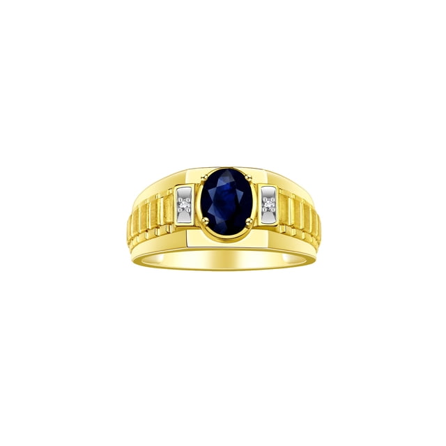 RYLOS Men's Rings 14K Yellow Gold Ring Classic Designer Style 8X6MM Oval Gemstone & Diamond Ring Sapphire Birthstone Rings For Men Size 9