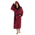 thumbnail image 1 of U2SKIIN Mens Fleece Robe with Hood, Mid Length Plush Shawl Collar Two Tone Bathrobe,(Burgundy/Black,S-M), 1 of 4