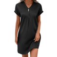 thumbnail image 1 of hotojiny Robes en Coton et Lin pour Femmes 2025 Amples à Boutons Col en V Robe T-Shirt Décontractée Unie à Manches Courtes Roulées Robes Mini de Plage, 1 of 7