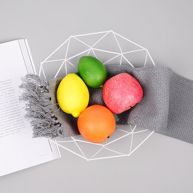 WIFKLSIIPG Geometric Fruit Vegetable Wire Basket Metal Bowl Kitchen Storage Desktop Display(White)
