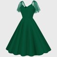 thumbnail image 3 of AherBiu Vintage Dresses for Women 1950s Chiffon Cap Sleeve Retro Ruched Ruffle Homecoming Midi Dress, 3 of 6