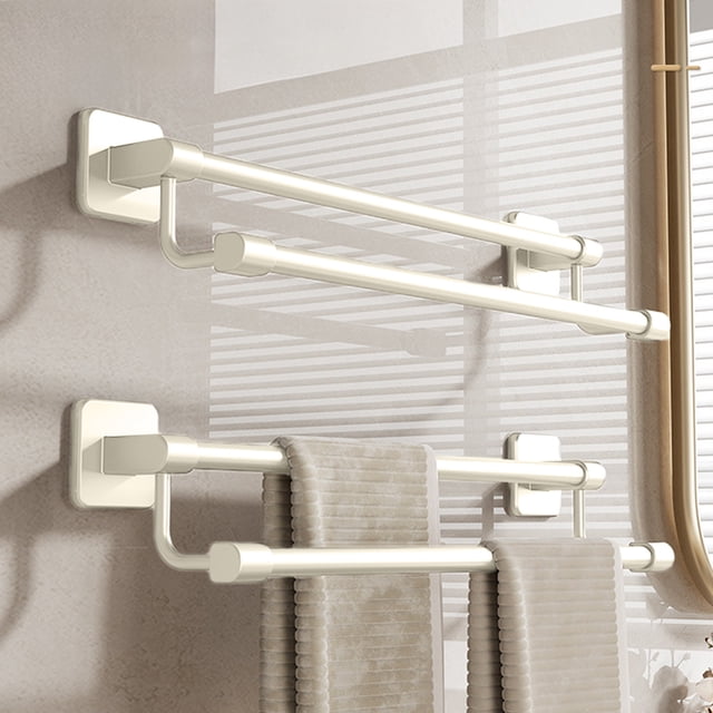 EGNMCR Closet Organizers and Storage, Bathroom Towel Rack Punch Free Bathroom Storage Rack Patch Towel Rack Wall Mounted Double Pole Space Aluminum Towel Rack Plastics Bathroom Storage Rack