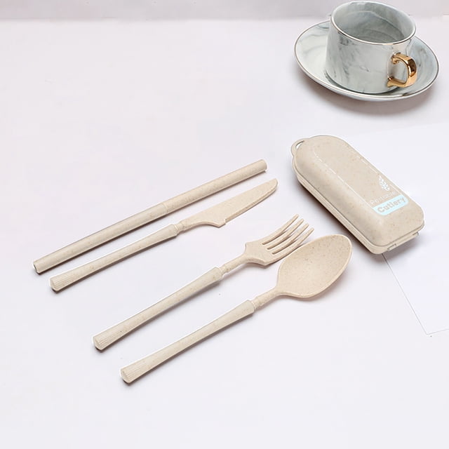 TIMIFIS Tableware Tableware Travel Utensil Set with Case, Whea-T Straw Reusable Spoon Straw Forks Tableware, Portable Cutlery Travel Picnic Camping Or Daily Use Kitchen Gadgets