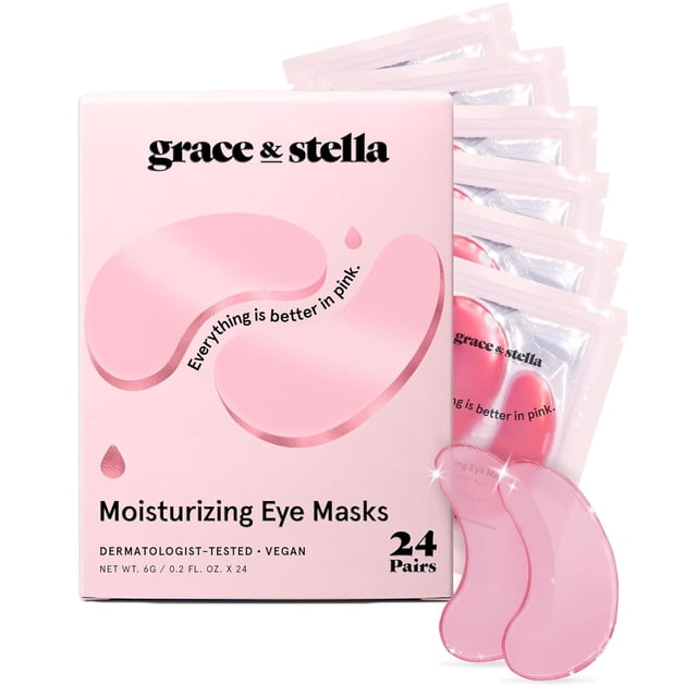 Grace & Stella Pink Under Eye Masks for Dark Circles & Puffiness, 24 Pairs