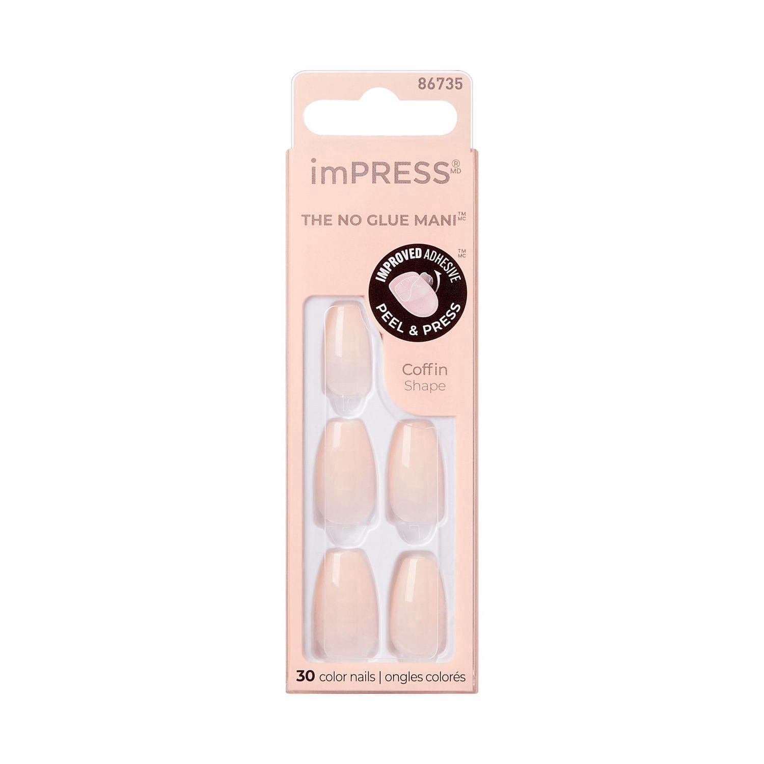 KISS ImPRESS Couleur - Ongles Artificiels, Forme Cercueil Moyen