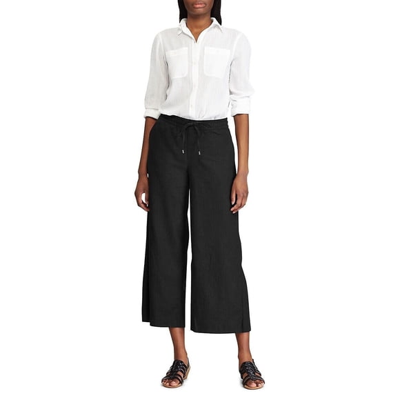Chaps Farra Linen Blend Straight Pants In Black Size S NWT