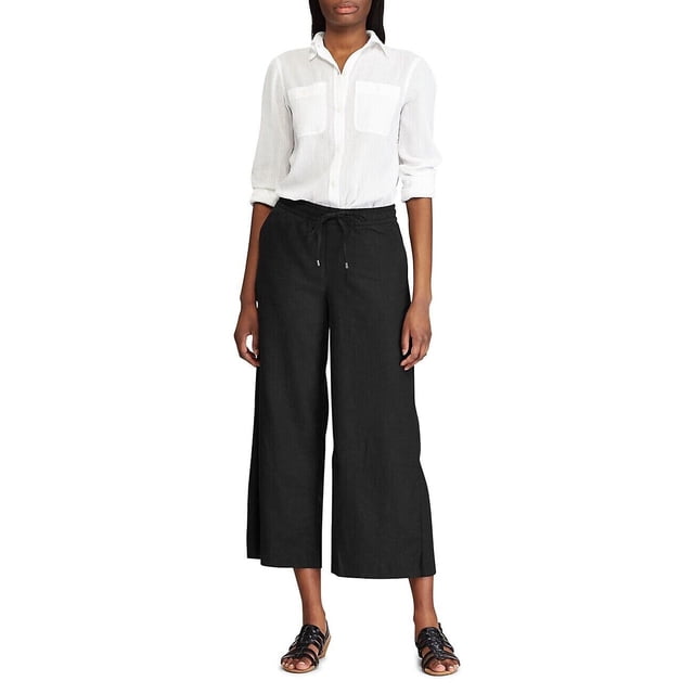 Chaps Farra Linen Blend Straight Pants In Black Size S NWT