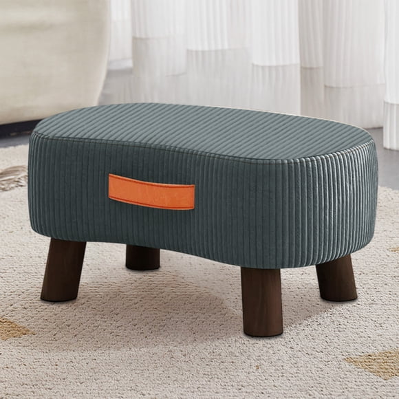 Petit Marchepied Courbé avec Poignée - Repose-Pieds en Velours et Ottoman avec Pattes en Bois, Marchepied avec Siège Rembourré pour Canapé, Salon, Chambre