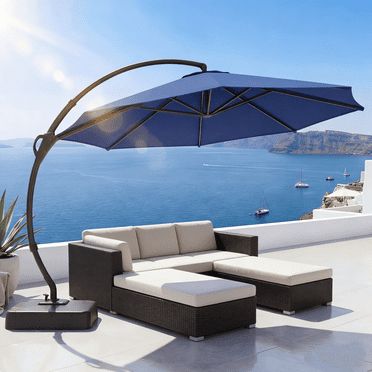 LAUSAINT HOME 12 FT Outdoor Patio Umbrella with Base, Aluminum Cantilever Umbrella with Crank, Navy Blue