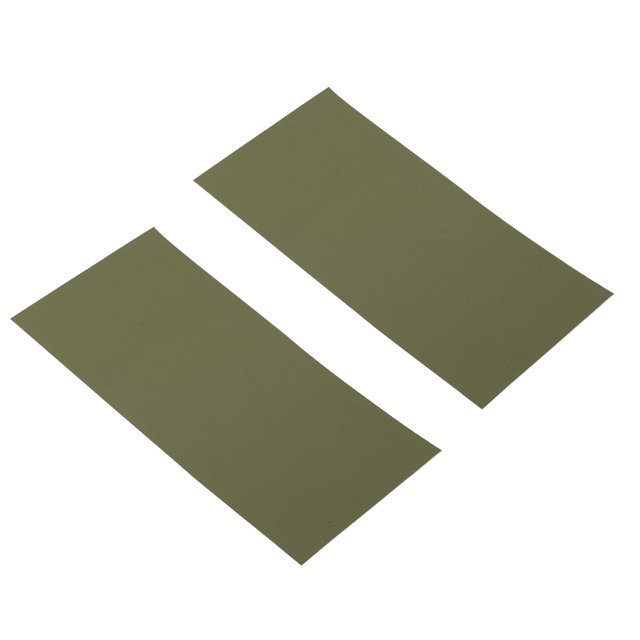 Unique Bargains Down Jacket Repair Patch 4' x 8', 2 Pack Self Adhesive Nylon Fabric Patch in green. The image shows two rectangular green nylon patches, each measuring approximately 7.87 x 3.94 inches. These self-adhesive patches are designed for repairing tears and rips on outdoor gear such as down jackets, sleeping bags, and tents. Lightweight and easy to apply, they are suitable for camping and outdoor use.