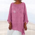 thumbnail image 1 of SMihono Hauts pour Femmes Été Chic Décontracté Hauts pour Femmes Brodés Col Rond Coton Lin Grandes Manches Courtes Hauts T-Shirt Oversize pour Femmes, 1 of 8
