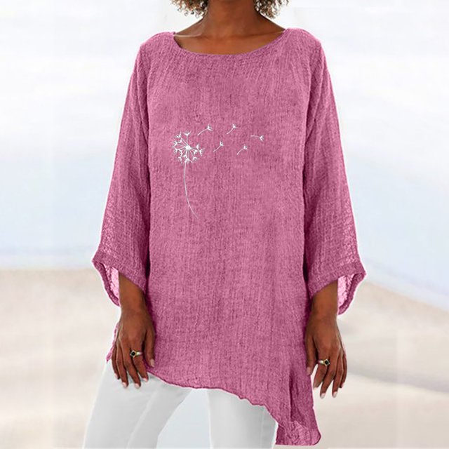 SMihono Hauts pour Femmes Été Chic Décontracté Hauts pour Femmes Brodés Col Rond Coton Lin Grandes Manches Courtes Hauts T-Shirt Oversize pour Femmes