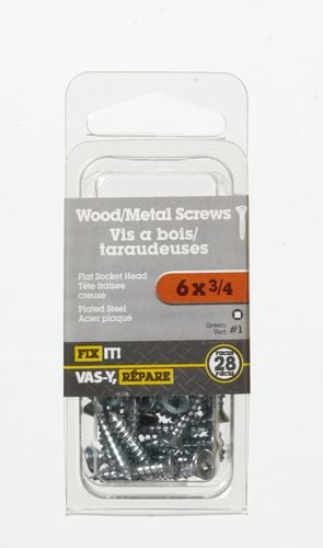 Vis bois tt plate 6 x 3/4 po plq 28 pièces