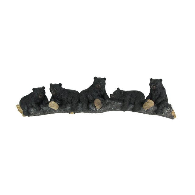 Porte-bagages Mural Décoratif à 3 Crochets avec Ours Noir sur Rondins