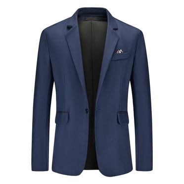 Men's Blazer Business Casual Solid Color Button Suit Jacket Slim Lightweight Turndown Collar Work Coats with Pockets Navy L