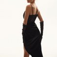 thumbnail image 4 of Robe Midi de Soirée Boîte de Nuit à Bretelles Spaghetti Froncée en Satin pour Femmes, Noir, G, 4 of 5