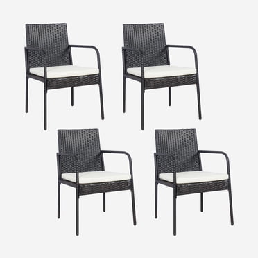Patiojoy 4-Piece Outdoor Rattan Wicker Dining Chairs with Armrests& Soft Cushions