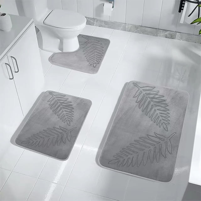 TIMIFIS Bathroom Rugs Leaf Floor Mat Bathroom Water-Absorbent Non-Slip Floor Mat Toilet Room Living Room Bedroom Kitchen Door Mat Three Sets of Floor Mats Bath Mat