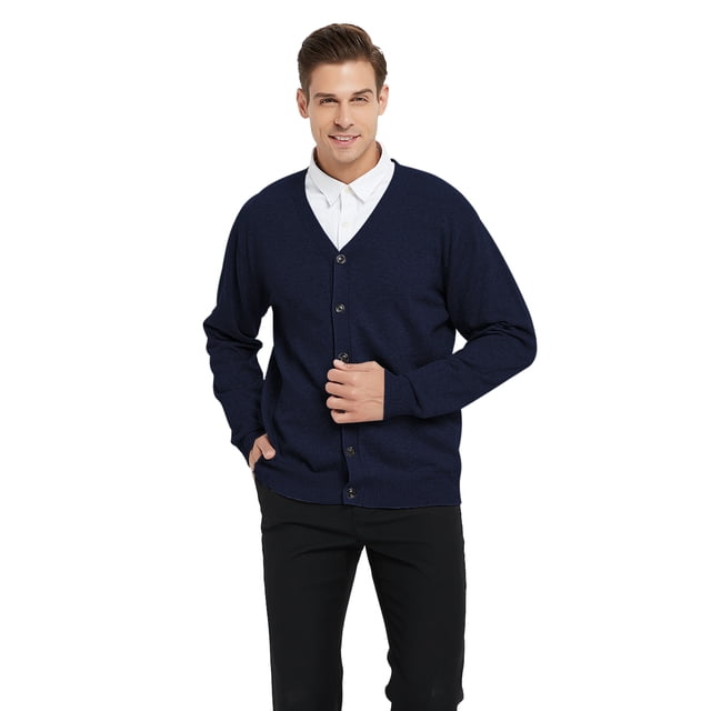 TOPTIE Cardigan pour Homme Coupe Décontractée Col en V Coton-Marine-G