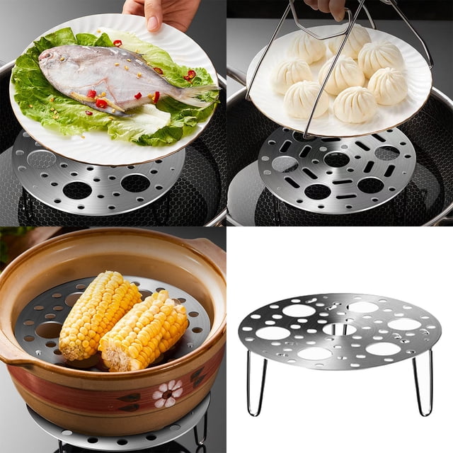 Wzzjkit Steamer Basket - Stainless Steel Circular Foldable Steaming Tray with Three Legs Steaming Rack Steamer Basket for Pot