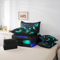 thumbnail image 4 of YST Video Game Gamepad Bedding Comforter Set, Twin 7-Piece, Abstract Neon Square, Black Blue Teal, Geometric Glowing Checkered, 4 of 4