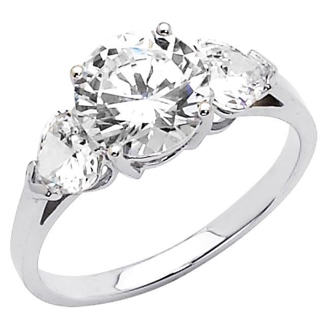 Bague de Fiançailles Diamantette Ronde en Or Blanc 14k 2ct TGW