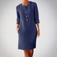 thumbnail image 2 of Meichang Robes Mini en Lin pour Femmes Décontractées à Manches Longues Demi-Boutonnage Col Ras du Cou Robe d'Automne Unie Légère Robes de Travail Grande Taille, 2 of 6