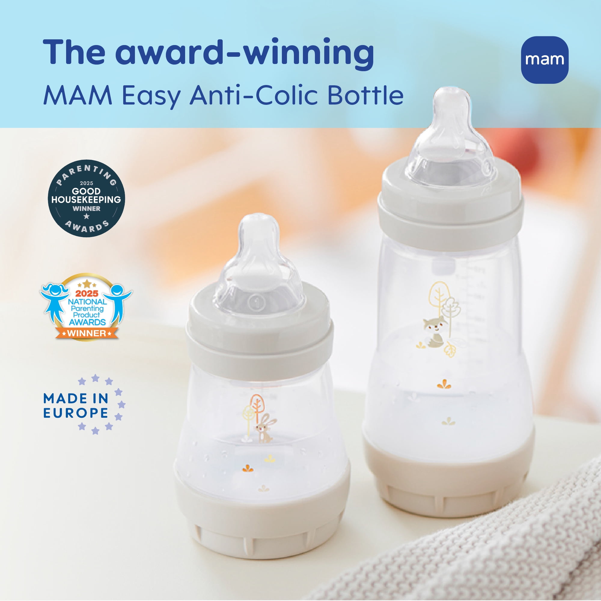 MAM Easy Start Anti-Colic Matte Baby Bottles, 2x5oz Bottles, Slow Flow Bottles with Silicone Nipple, Baby Bottles for Baby Boy