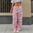 thumbnail image 2 of Bmisegm Women's Plus Size Tethered Straight Cargo Pants, Pink, XL, 2 of 9