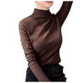 thumbnail image 3 of Baberdicy T-Shirts pour Femmes Femmes Ajusté Décontracté Uni Manches Longues Col Roulé Simulé Blouse Hauts Coupe Ajustée Extensible Couche T-Shirts Hauts pour Femmes Café, 3 of 7