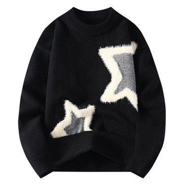 Styesk Chandail pour Hommes à Manches Longues Chandail en Tricot Torsadé Imprimé Col Rond Chandail Confortable Doux Surdimensionné Chandail Décontracté Ample avec Bord Nervuré